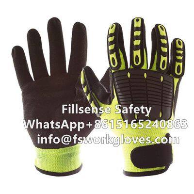 High Visable Anti Cut UHMWPE Liner Nitrile Sandy Coated TPR Anti Impact Gloves Anti Vibration Gloves