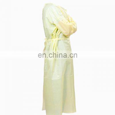 Yellow waterproof disposable non woven pp pe isolation gowns