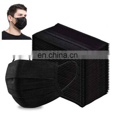 black PP non-woven filter fabric disposable face mask 3 Ply black custom mouth face shield mask with Ear loop
