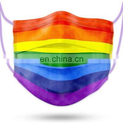 Adult Unisex Rainbow Colors Individually Packaged Elastic Ear Loops 3-Layer Light Soft Fit Face Masks Disposable