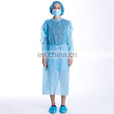 Protective waterproof long sleeve non woven Disposable PP Isolation Gowns with Elastic and Knitted Cuffs