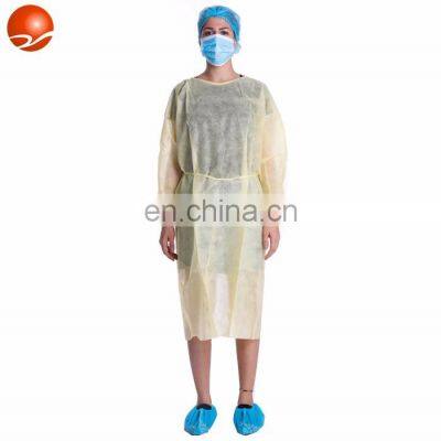 Manufacturer Isolation Gown PP/PP+PE/SMS N-nwoven Custom Water Proof Yellow Disposable with Knitted Cuff