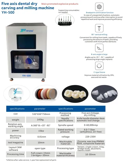 CAD Cam Milling Machine Dental 5 Axis Milling Machine Wet Dry Cutting