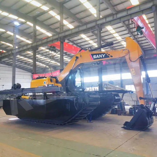 Amphibious Floating Excavator for Swam Buggy Crawler Amphibious Undercarriage Pontoons Float Tank Backhoe Marsh Wetland Dredging Equipment Long Reach Boom 20t