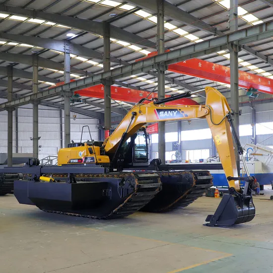 Completely Self-Propelled/Good Performance and Fuel Cost Effective Amphibious Excavator Allows Each Pontoon to Retract or Extend Outward Hydraulically