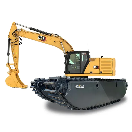 Towable Backhoe Caterpillar Loader Swamp Marsh Buggy Excavator with Attached Dredging Suction Pump and Side Spud Pile Pontoons